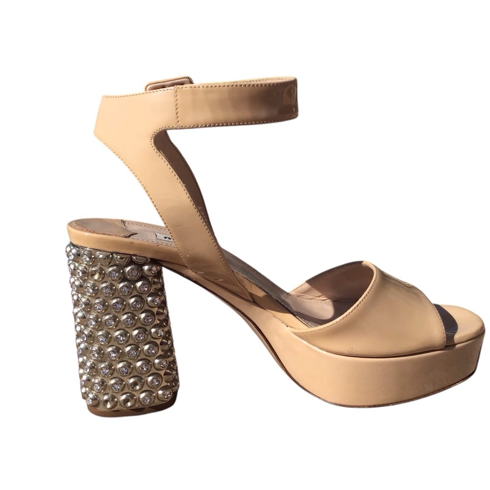 Miu Miu Patent Jewel Heel Platform Sandal Nude Size 39 - Picture 3 of 16